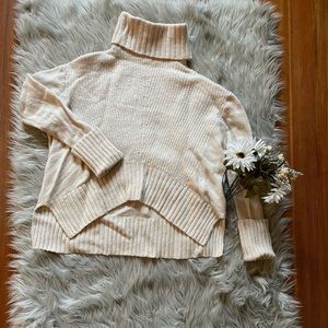 Anthropologie Cream Turtleneck Hi-Lo Crop Sweater